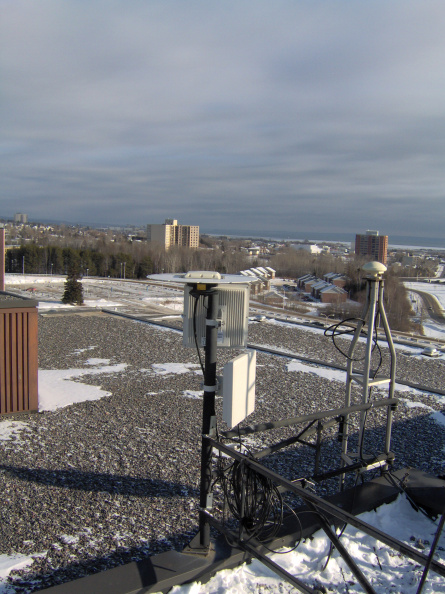 The Aperto equipment on the roof of the Library at Lakehead University. The apartment building in the background is Academy, one