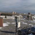 The Aperto equipment on the roof of the Library at Lakehead University. The apartment building in the background is Academy, one