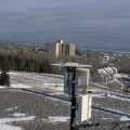 The Aperto equipment on the roof of the Library at Lakehead University. The apartment building in the background is Academy, one