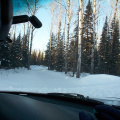 Just off of this road is the cemetary which is on the left. This is us going to Koocheching. We havent' even left the community