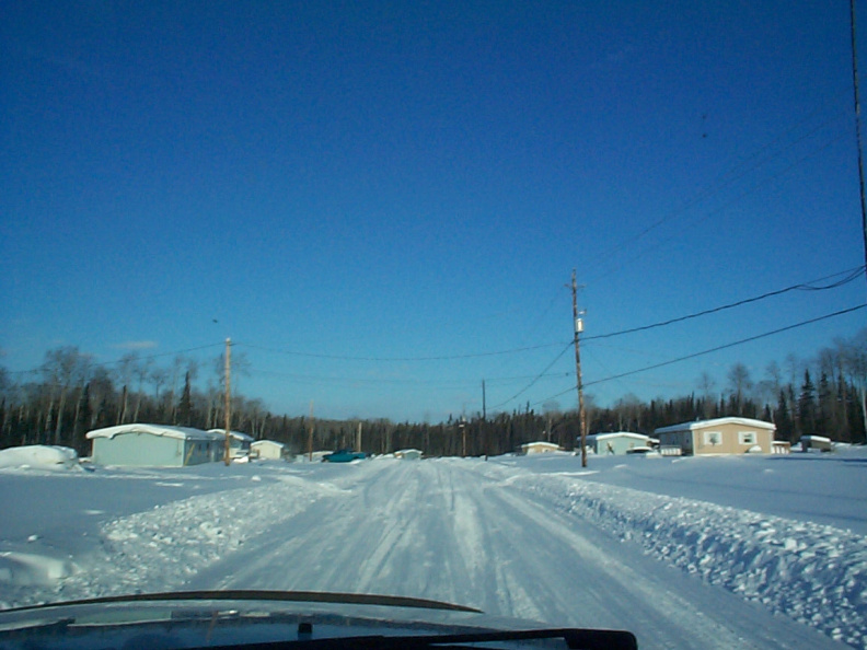 Another view of Keewaywin. There was a snow storm the night before. But the roads got plowed this morning