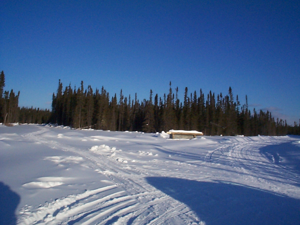 On the left is the junction which used to go to Sandy Lake. But this year there will be no Winter road to Sandy Lake. On the rig