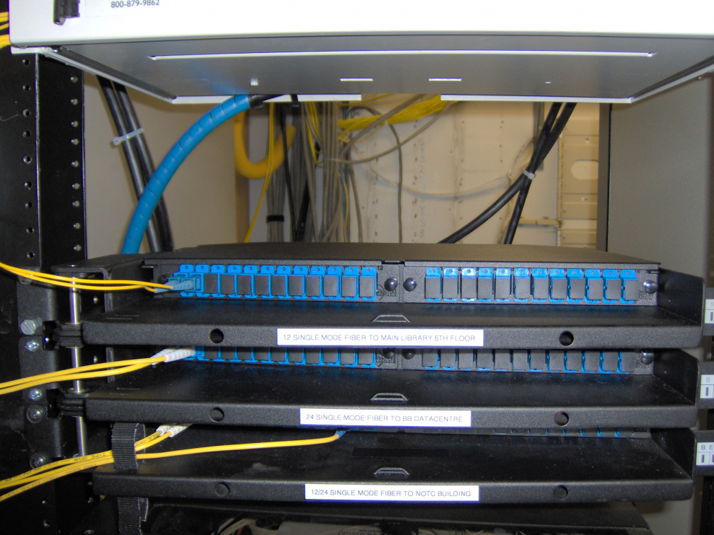 The top most fiber patch panel connects the MeetMe room to the library roof