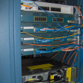 Old routers and switches in the K-Net cabinet.