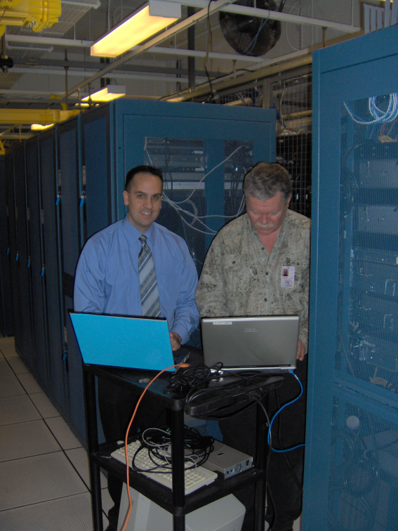 Lyle and Michael configuring the new video bridge.