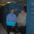 Lyle and Michael configuring the new video bridge.