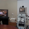 Balmertown Telehealth Workstation with picture of John Rowlandson telling people at the Conference about Telehealth..