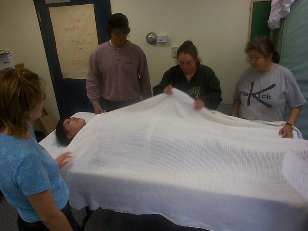 As the conversation goes on, elizabeth manages to look under the sheet's.