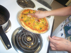 As you notice the toppings, Broccoli, onions, green onions, red peppers, turkey sausage, mushrooms, tomatoes, and cheeze(marbel)