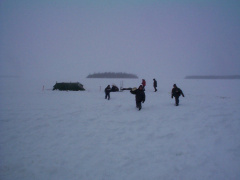 They camped right in the middle of the lake. They have to keep the dogs seperate from the community dogs.