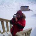 And here he is capturing the visit with his ditigal video recorder.