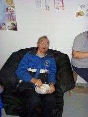 Elder Douglas Meekis munching away