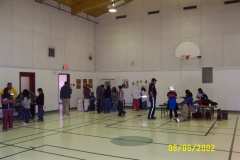 Students looking at the career fair displays