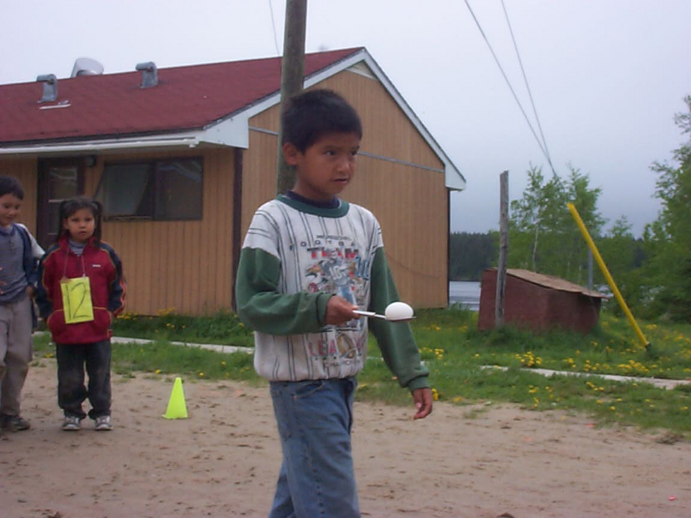 Here is one of the participants concentrating on not dropping his egg