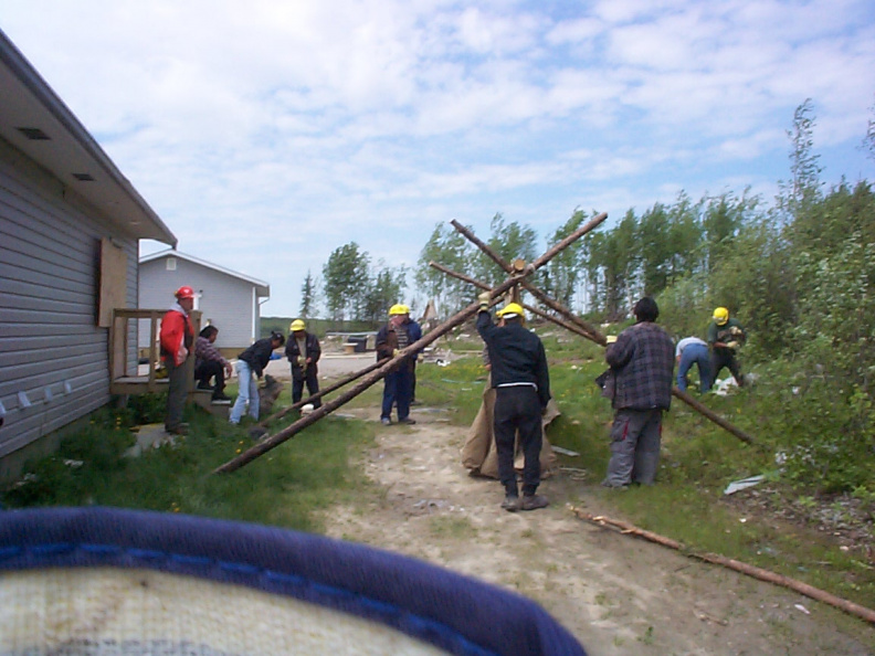 Getting the poles in place.