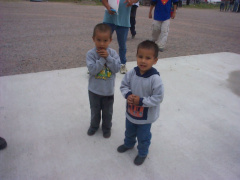 Ethan and Gavin Meekis waiting to get aboard the plane