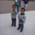 Ethan and Gavin Meekis waiting to get aboard the plane