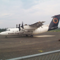 A full view of the plane that landed to take the ones that have to leave, due to the smoke in the community.