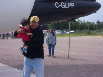 Donald Meekis and his son, Justin, arriving from Thunder Bay,