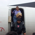 Nurse and Liza Meekis getting off the plane