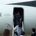 And here we have an elder just exiting the plane. She was on the first plane that landed.
