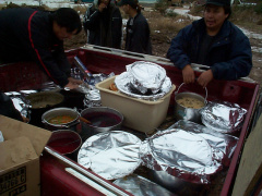 here we have a truckload of goodies heading out to the Keewaywin school gym where the memorial feast is being held
