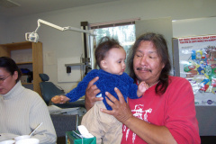 Lawrence Mason playing bingo with  grand daughter Leneya.