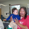 Lawrence Mason playing bingo with  grand daughter Leneya.