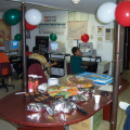 Here we have balloons and cake and food. Yum yum