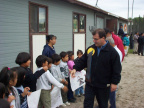 Mr. Nault shakes hands with the kids