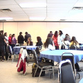 Students and friends in line for lunch