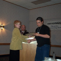 Jesse Fiddler accepting his IT Hero Award.
