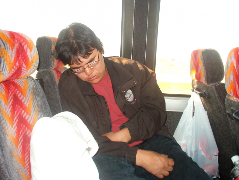 Tony still sleeping on the bus.   :-)