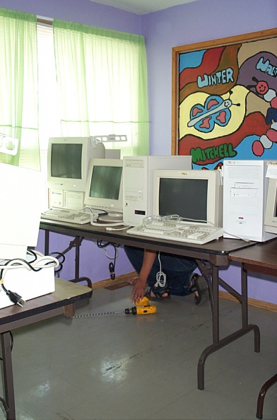 The computer lab in the library room.  This is where the indoor unit and router will be located.