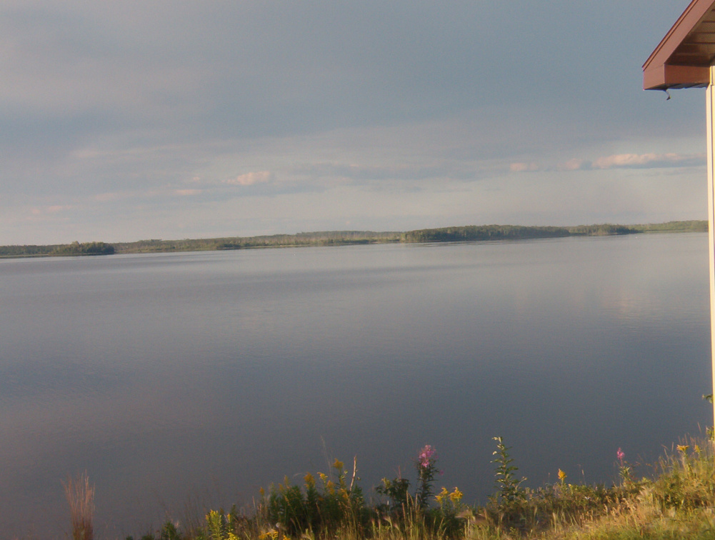 A picture taken to the right of the lake.  In the right side, is where North Spirit Lake Lodge is located.