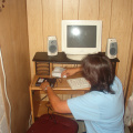 Darlene making the connection with the cable modem to ensure that it was compatible for the homes in North Spirit Lake.