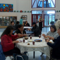 Breakfast in the foyer of the Pelican Falls High School