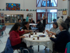 Breakfast in the foyer of the Pelican Falls High School