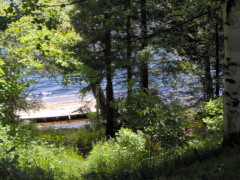 Looking down to the dock and the lake from the front porch