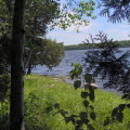 From the bottom of the stairway, looking out over the grass in front of Abram Lake