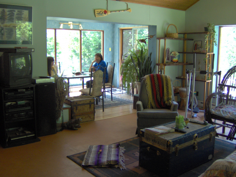 The living and dining room from the bedroom doorway