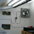 The exhaust fan and the holes where the air conditioner will be installed