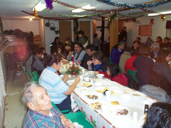 On the left hand corner is the oldest resident of Keewaywin. At 102 years old he still eats with the best.