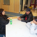 Theres Stephanie on the left, Lester Pascal and Miranda watching the game