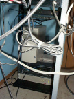 The rack at the cable neadend. From top to bottom:
upconverter, switch, registration server, cable router and UPS.
