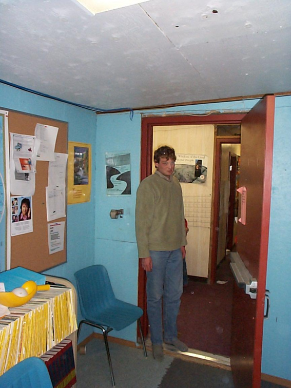 Lars in the doorway to the Wahsa classroom. The network wiring going through this room has been cleanup.