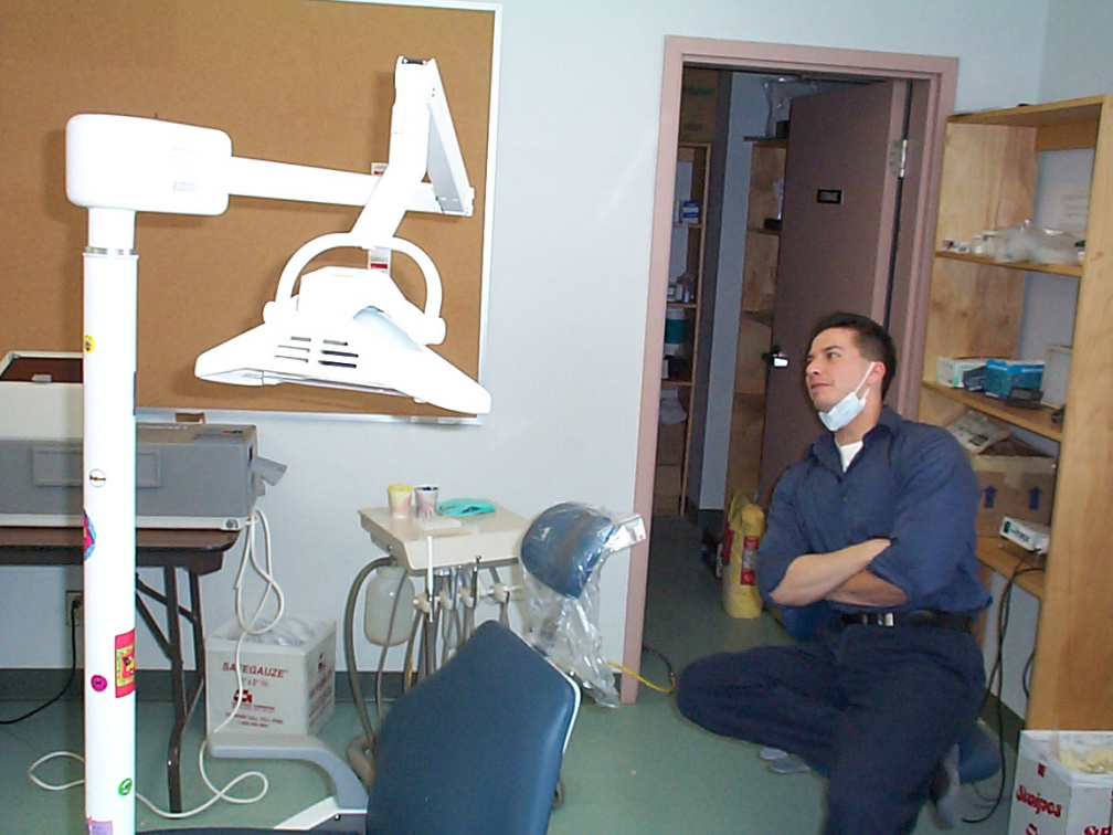 And here is Dennis the dentist waiting for the our next patient. He couldn't do any fillings yesterday, because the equipments d