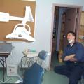 And here is Dennis the dentist waiting for the our next patient. He couldn't do any fillings yesterday, because the equipments d