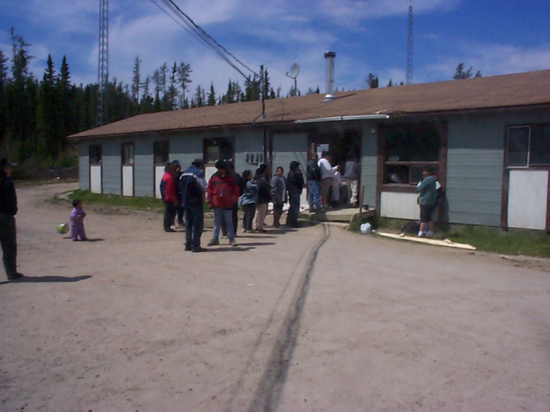 Here we are in line at the band office in Deer Lake on Treaty Day.