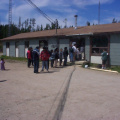 Here we are in line at the band office in Deer Lake on Treaty Day.